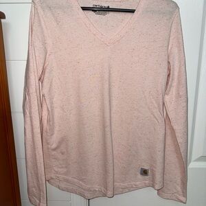 Carhartt Women's Light Pink V-Neck Long Sleeve Tee